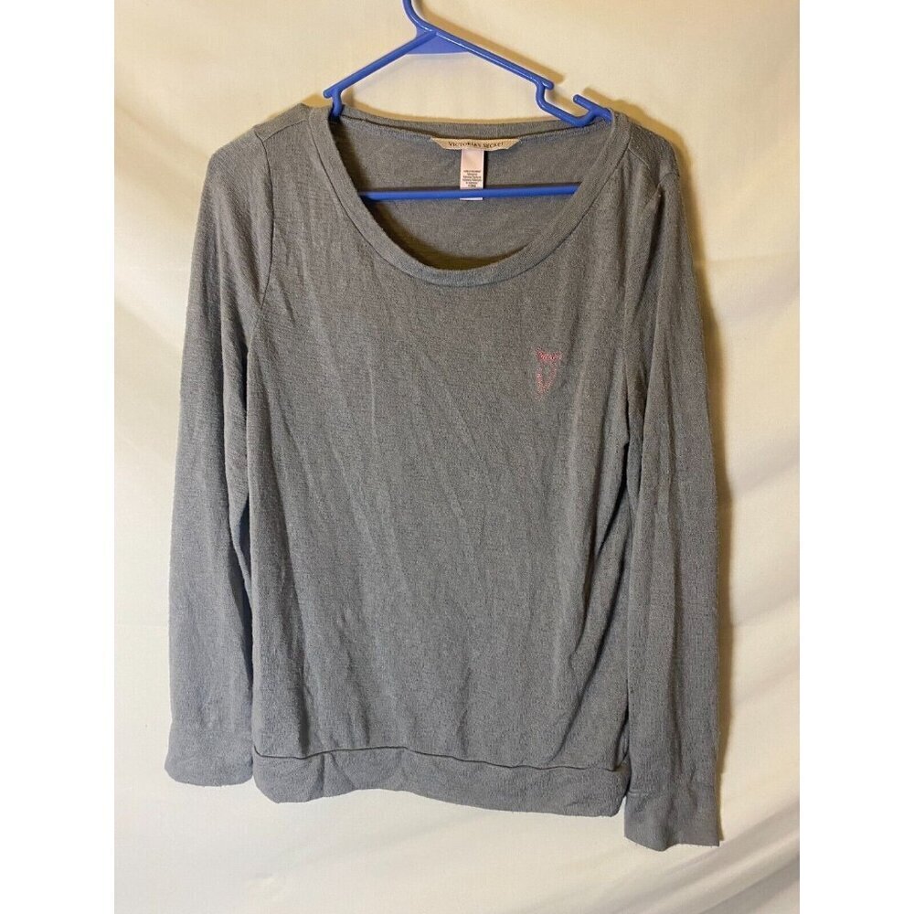 Vintage Victoria’s Secret Pj Pajama Top Women’s Small Oversized Gray Pink Bow
